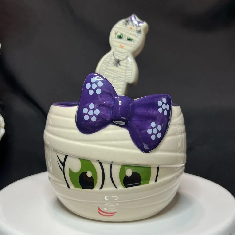 Ceramic Halloween Frankenstein & Bow Mummy Dip Bowls & Matching Spreaders - Picture 3 of 14